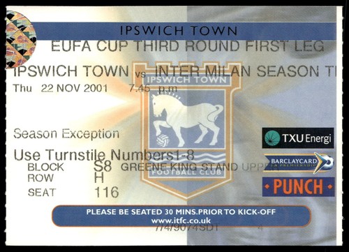 Biglietto 2001 ipswich town - ipswich,