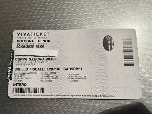 Bologna genoa biglietto - bologna-genoa, biglietto/ticket