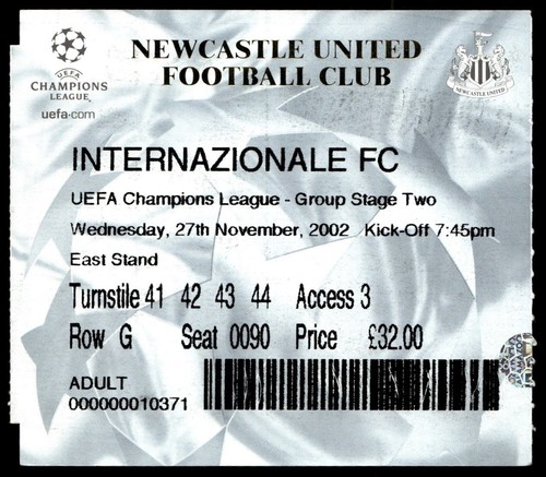 Biglietto 2002 newcastle - biglietto,