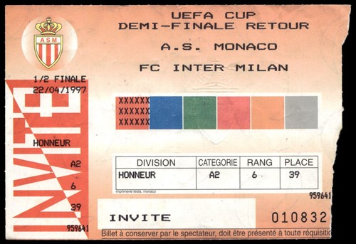 Biglietto 1997 monaco vs - monaco,